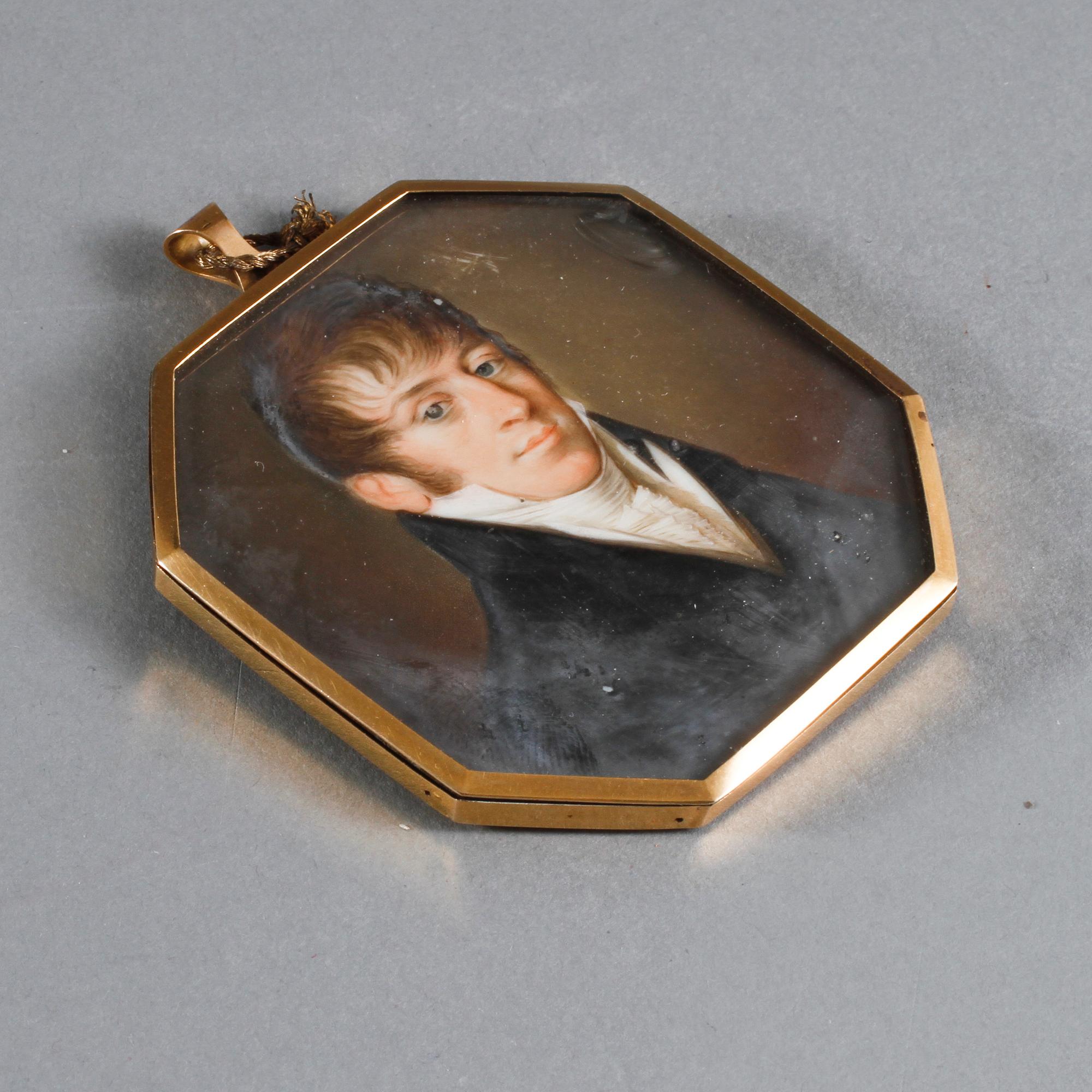 CARL VIERTEL, otydligt signerad, gouache på ben, monterad i 18k guldram.