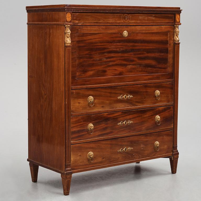 A late Gustavian mahogany secretaire attributed to J. F. Wejssenburg the Elder (master in Stockholm 1795-1837).