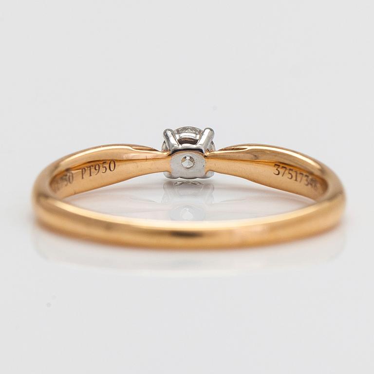 Tiffany & Co, sormus, platinaa ja 18K ruusukultaa, briljanttihiottu timantti n. 0.17 ct.