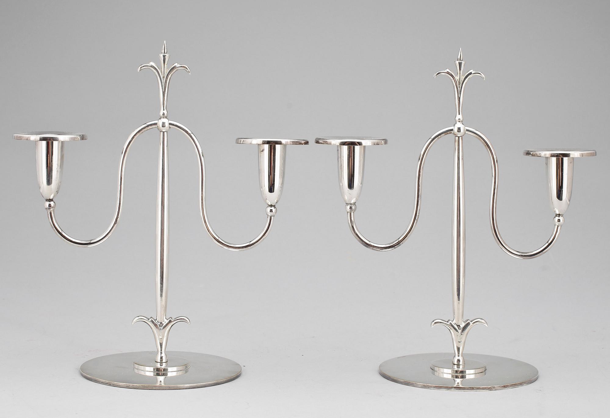 LJUSSTAKAR, 1 par, nysilver, CG Hallberg, art deco, 1900-talets första hälft.