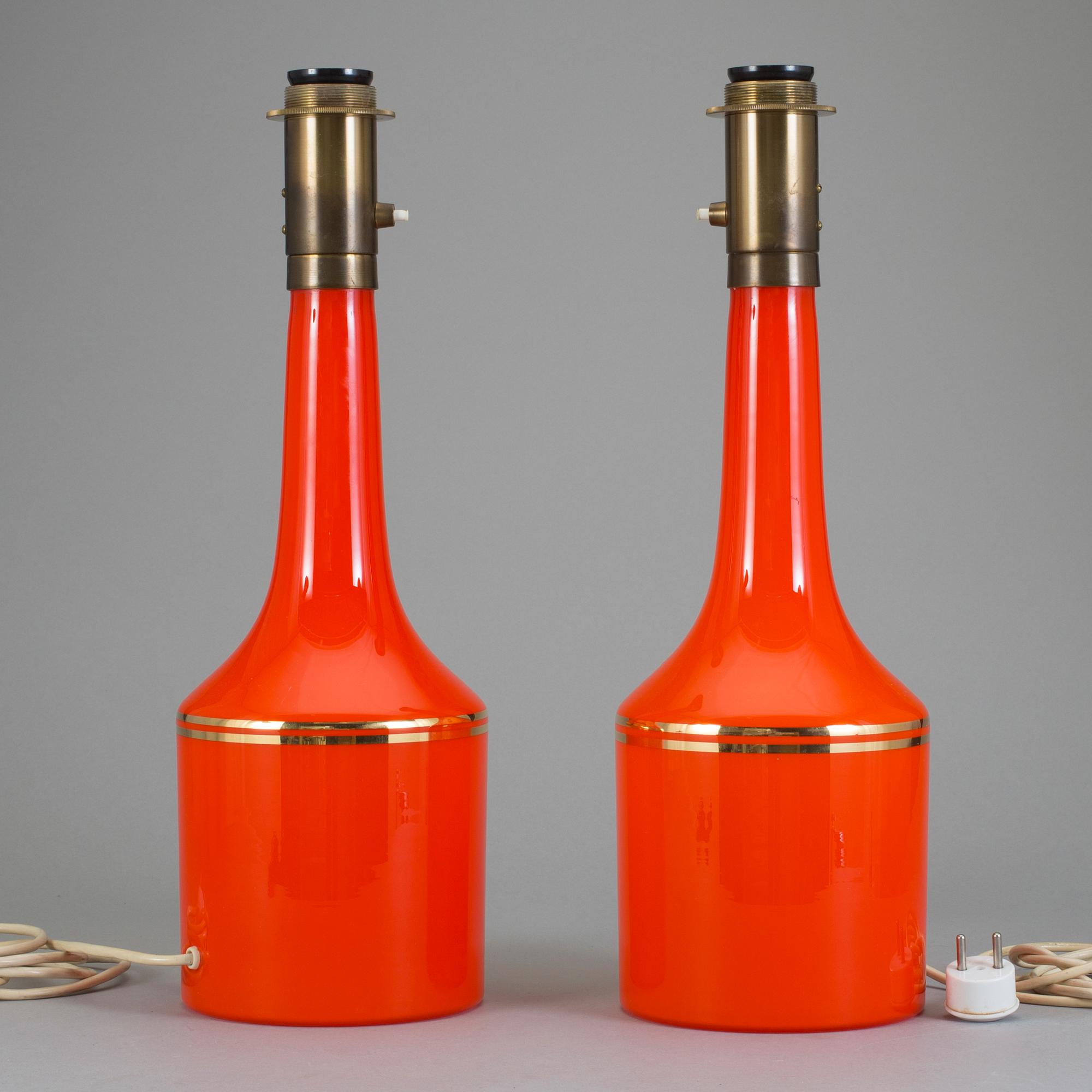 BORDSLAMPOR, ett par, glas, 1960-tal.