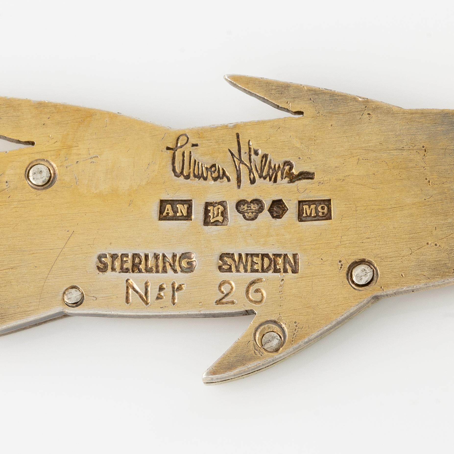 Wiwen Nilsson, a brooch in the form of a fish, sterling silver, Lund 1962.