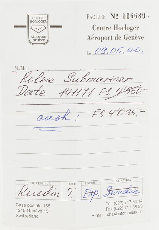 ROLEX, Oyster Perpetual Date, Submariner (1000ft=300m, SWISS MADE), Chronometer, wristwatch, 40 mm.