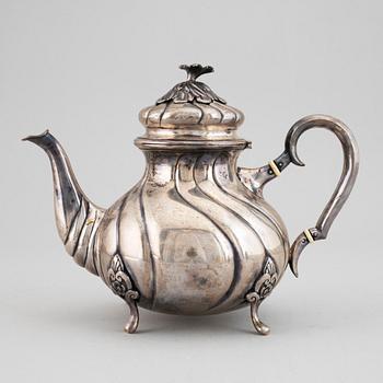 A Danish Rococo style silver teapot, P. Hertz, Copenhagen, Denmark, 1936.