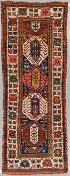 A RUNNER, a semi-antique Kazak, ca 273-277 x 100-105 cm (as well as ca 2,5 cm flat weave at one end).