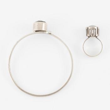 Isaac Cohen, bracelet and ring, silver with rock crystal. 1960s.