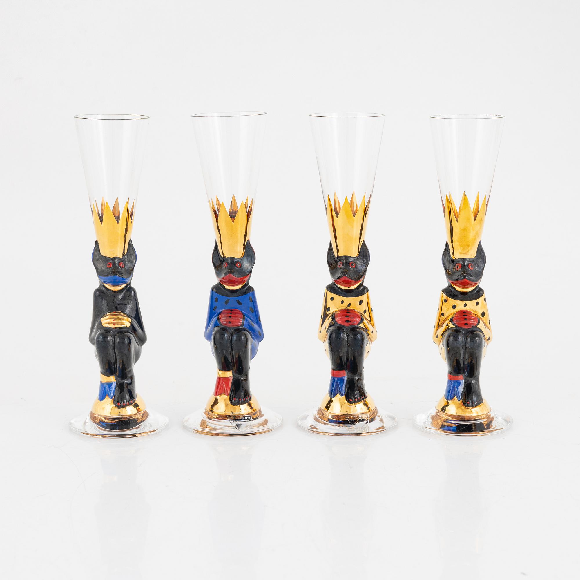 Gunnar Cyrén, snapsglas, 4 st, sk djävulsglas, "Nobel", Orrefors.