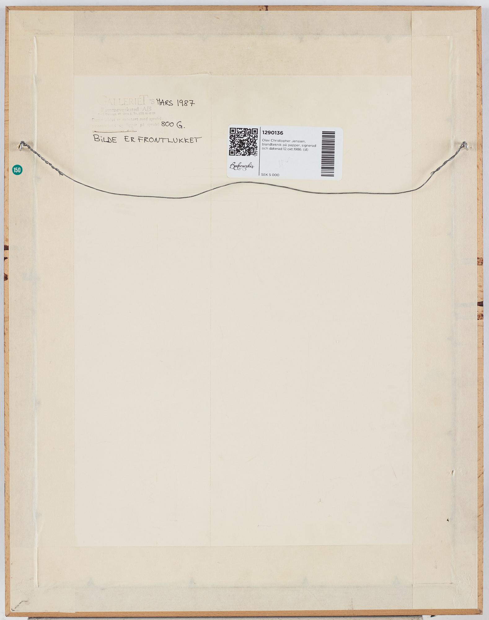 Olav Christopher Jenssen, mixed media on paper, signed and dated 12.okt.1986.