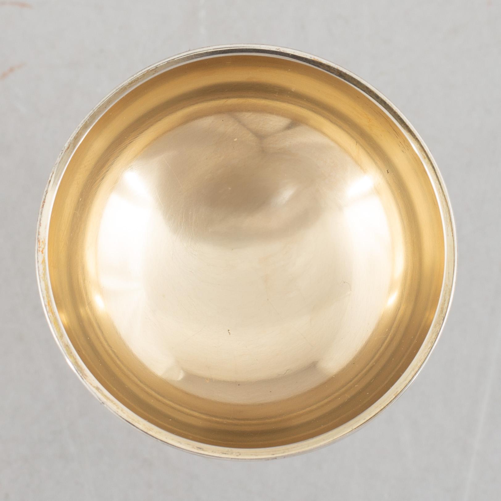 Six cocktail glasses, silver, KG MGAB Uppsala, 1919-1930.