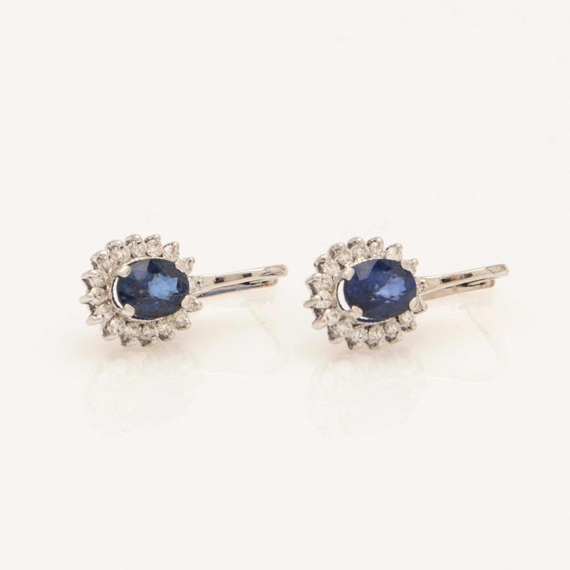 Earrings, a pair, 18K white gold with sapphires and diamonds.