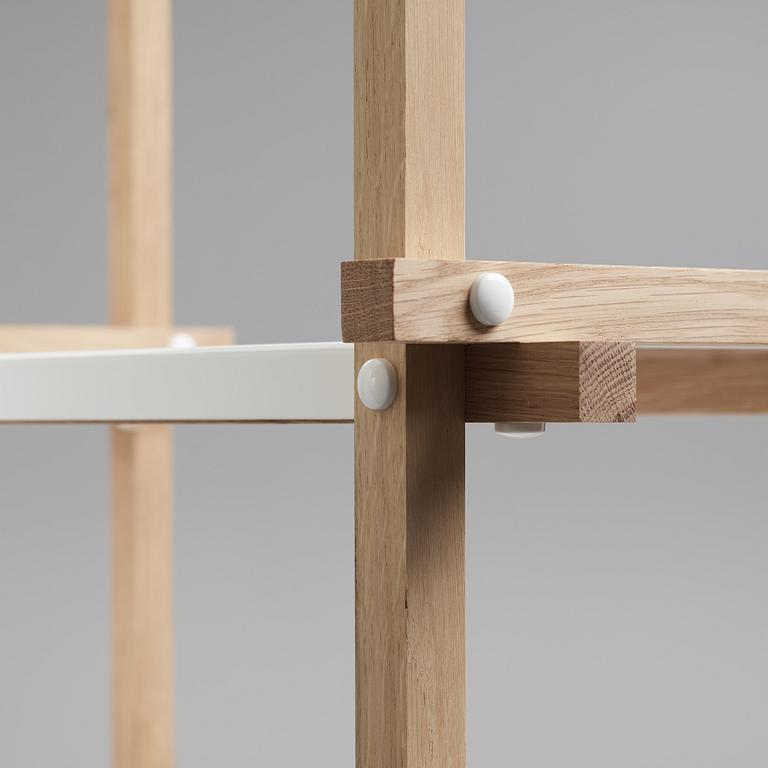 Hay, an oak and white lacquered steel shelf, contemporary production.