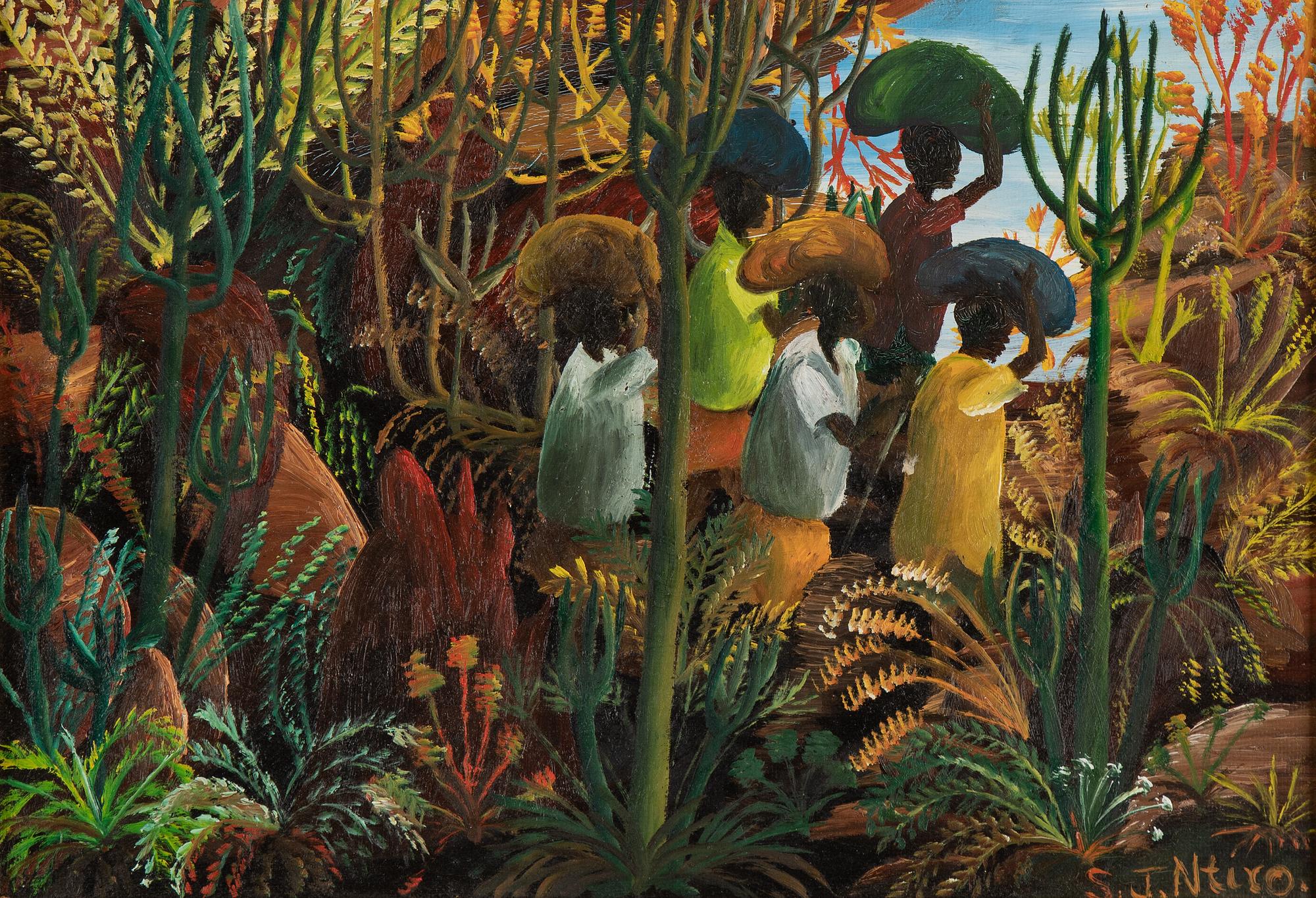 Sam Ntiro, oil on canvas/panel, signed.