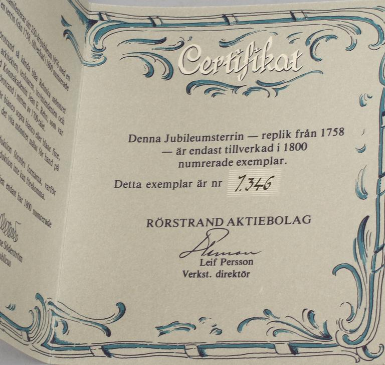 TERRIN, porslin, rokokostil, Rörstrand, 1976, numrerad 1346/2000.