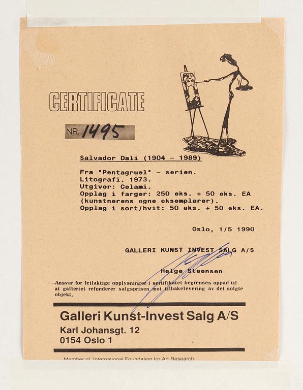 SALVADOR DALI, lithograph, 1973, signed and numbered XL/L.