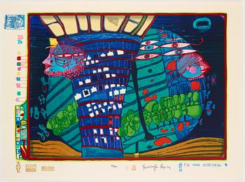 Friedensreich Hundertwasser, the complete portfolio comprising 10 silkscreens in colours with metallic imprints.