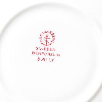 KAFFEKOPPAR MED FAT, 12 st, benporslin, "Salix", Stig Lindberg, Gustavsberg.