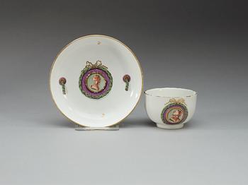 A Höchst cup and saucer, 18th Century.