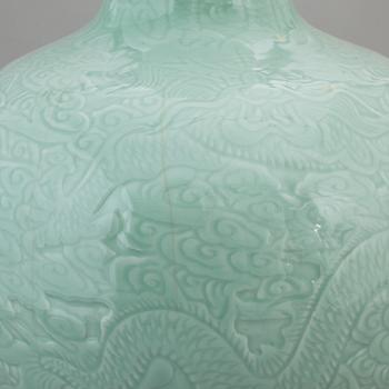 A large Chinese celadon glazed vase, second half of the 20th century.