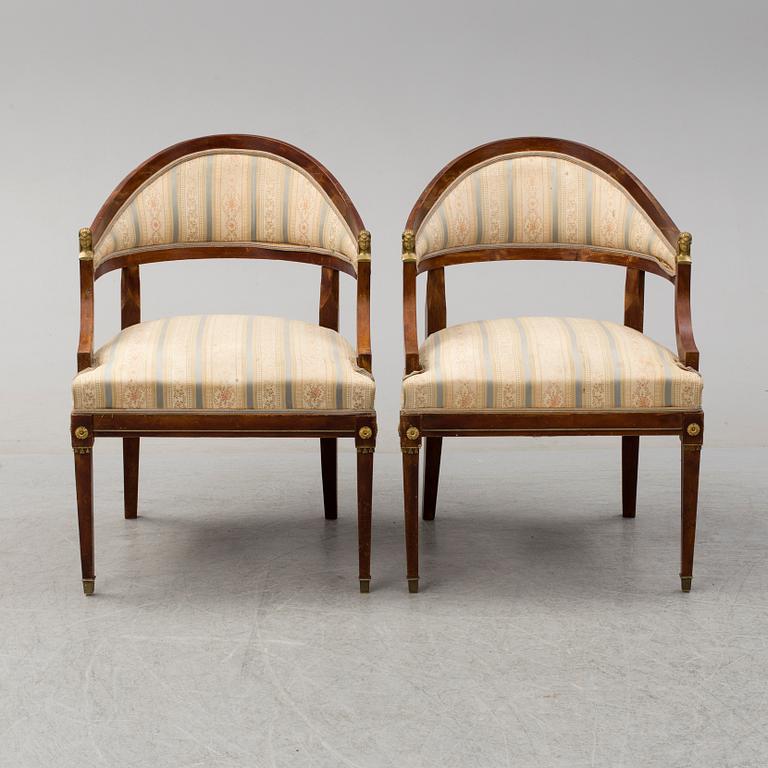 A pair of early 20th century late Gustavian style mahogany armchairs.