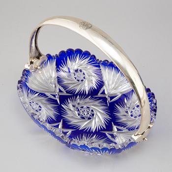 A Russian 20th century silver and cut glass basket.