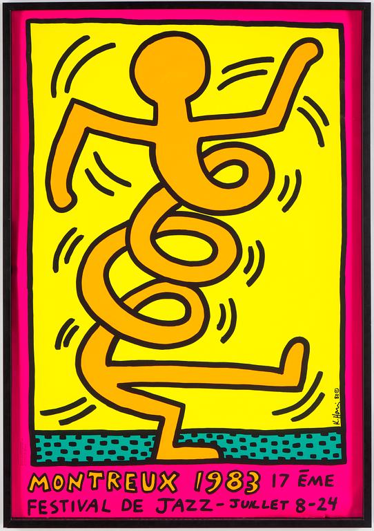 A KEITH HARING, after, poster MONTREUX 1983 Jazz Festival, sined in print.