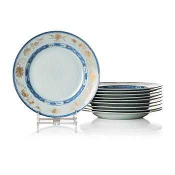 A set of ten blue and white Chinese Export plates, Qing dynasty, Qianlong (1736-95).