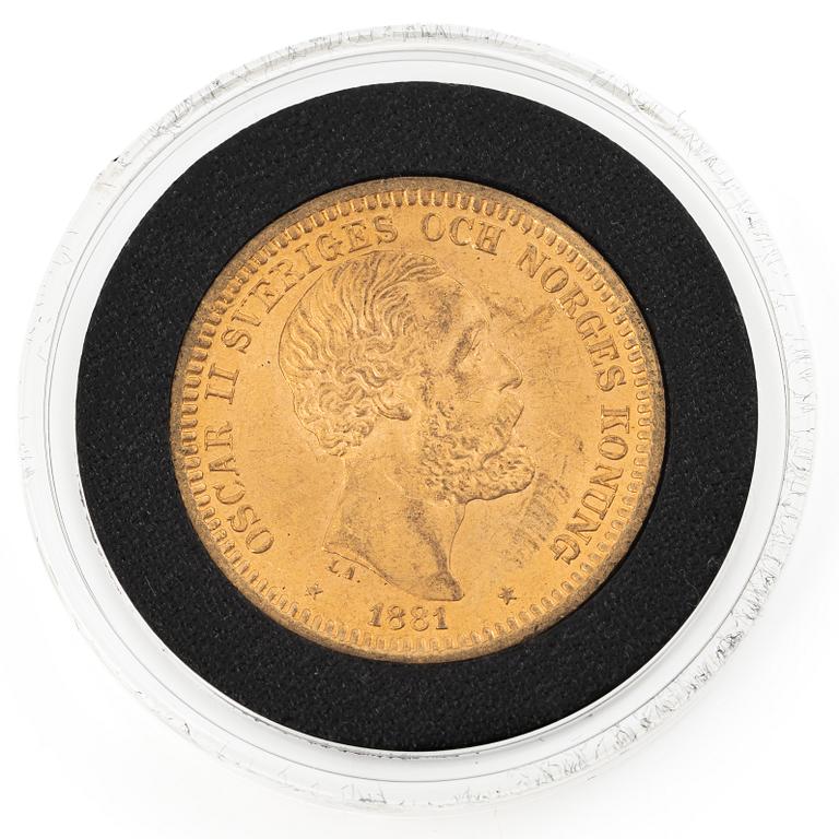 Gold coin, Sweden, Oscar II, 20 kronor, 1881.