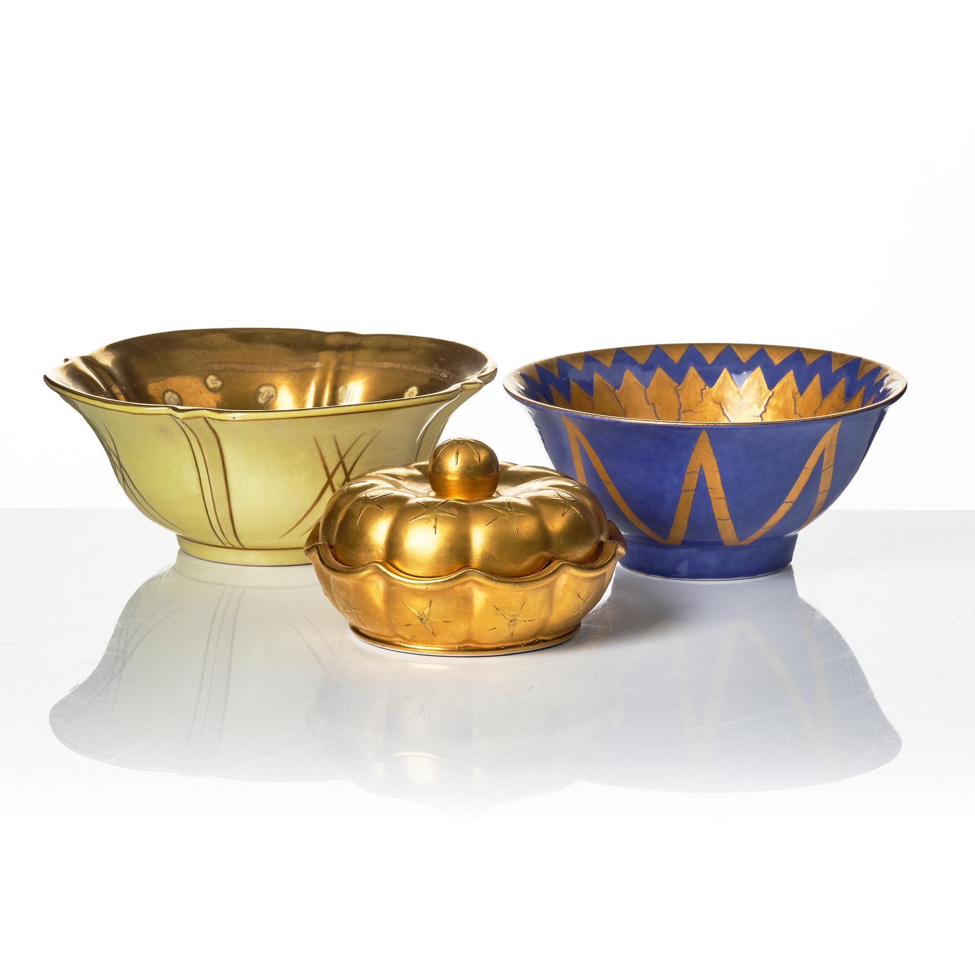Wilhelm Kåge, Ask and bowls, 2 pcs, Gustavsberg 1927, 1929 and 1932.
