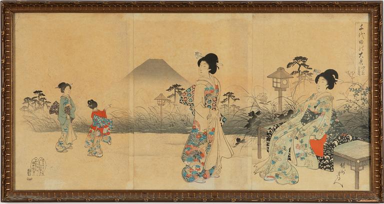 Toyohara Chikanobu,  "Fukiage no yu Fuji (Mount Fuji in the Evening seen from Fukiage Garden)".