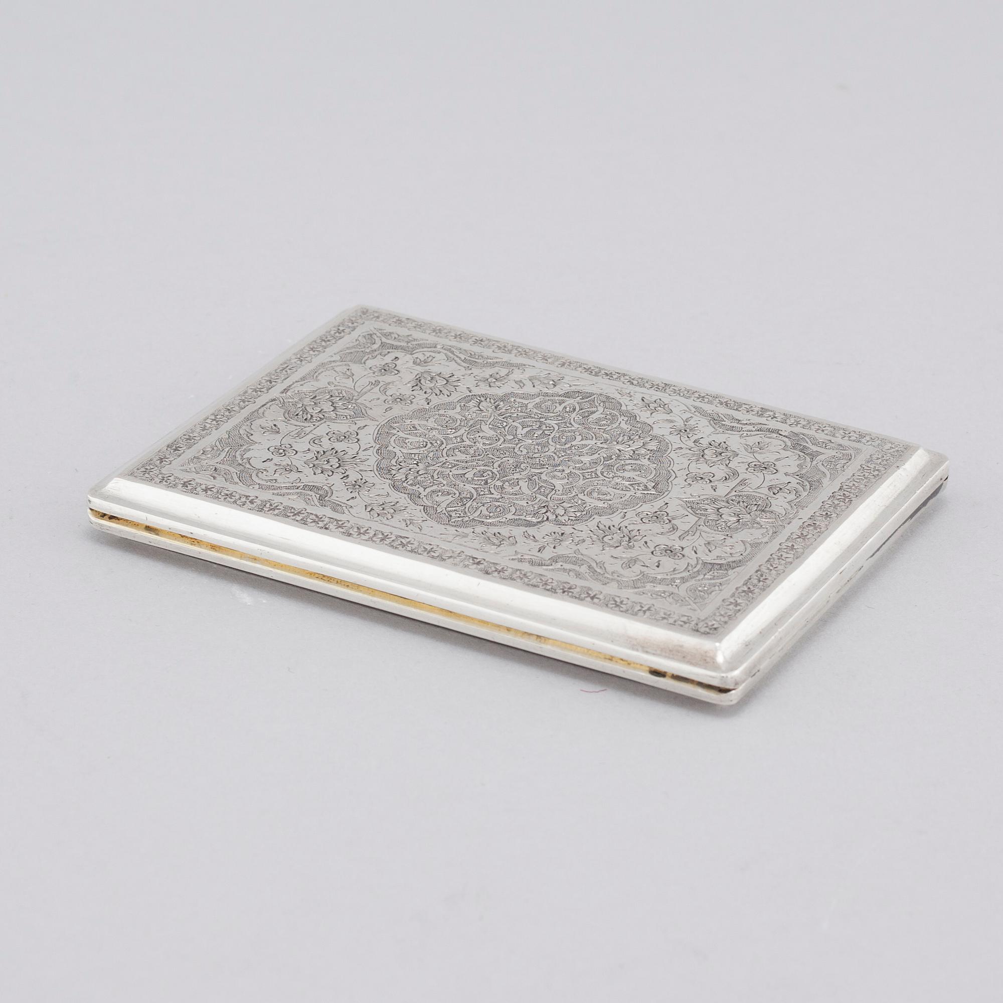 A cigarette case in silver, Persia/Iran, unidentified marks. Total weight 151 g.