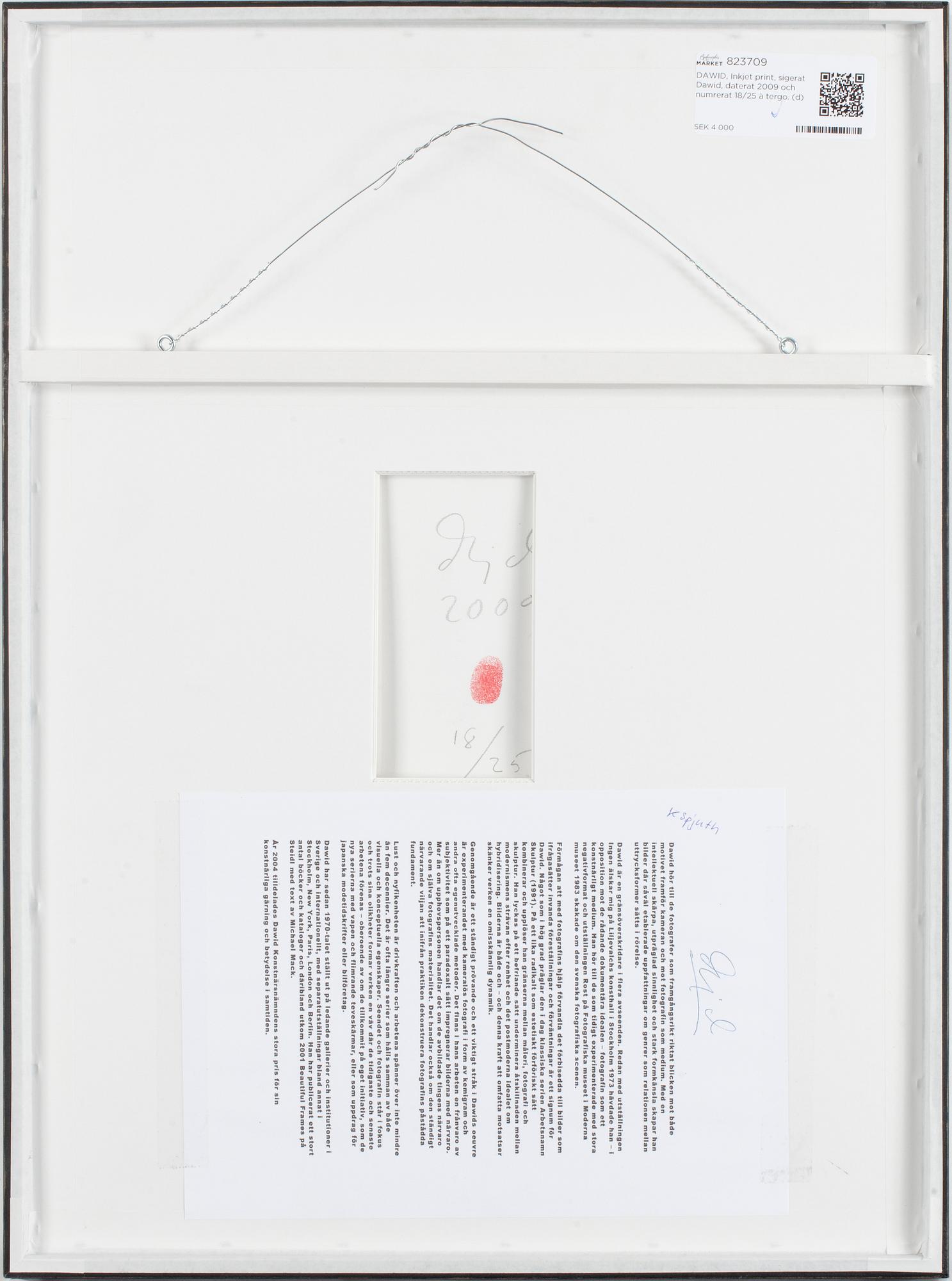 A DAWID inkjet print, signed and dated 2009 on verso. Edition 18/25.
