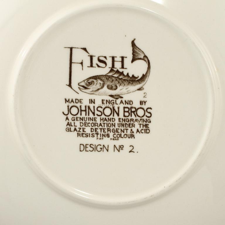 SERVISDELAR, 9 st, flintgods, "Fish" Johnson Bros. England, 1900-talets andra hälft.