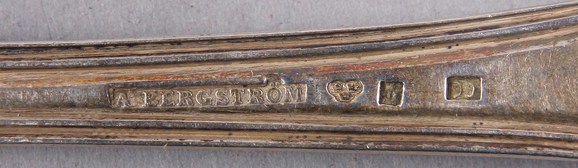 MATSKEDAR, 6 st, silver, Adolf Bergström, Lidköping 1880-tal.