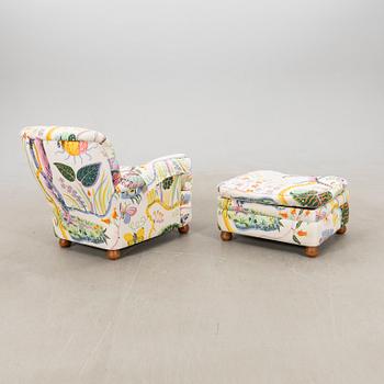 Josef Frank, armchair with footstool model no. 336 for Svenskt Tenn, post-1985.