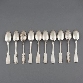 Ten silver spoons, by Gustaf Grönholm in Helsinki, 1827. Weight 363 g.