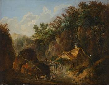 578B. Louis Belanger, Mountain landscape with figures by a watermill.