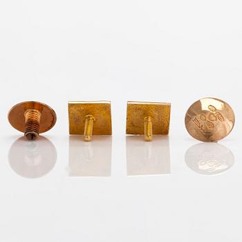 Björn Weckström, dress shirt buttons and tie pin 'Square', 14K gold, Lapponia 1966, 1968.