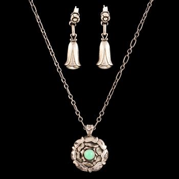 GEORG JENSEN, pendant and pair of earrings, sterling silver, late 20th century.