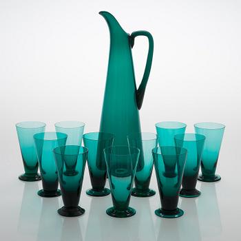 Nanny Still, a glass jug and 8 goblets, T/335, Riihimäen Lasi, Finland 1950s/60s.