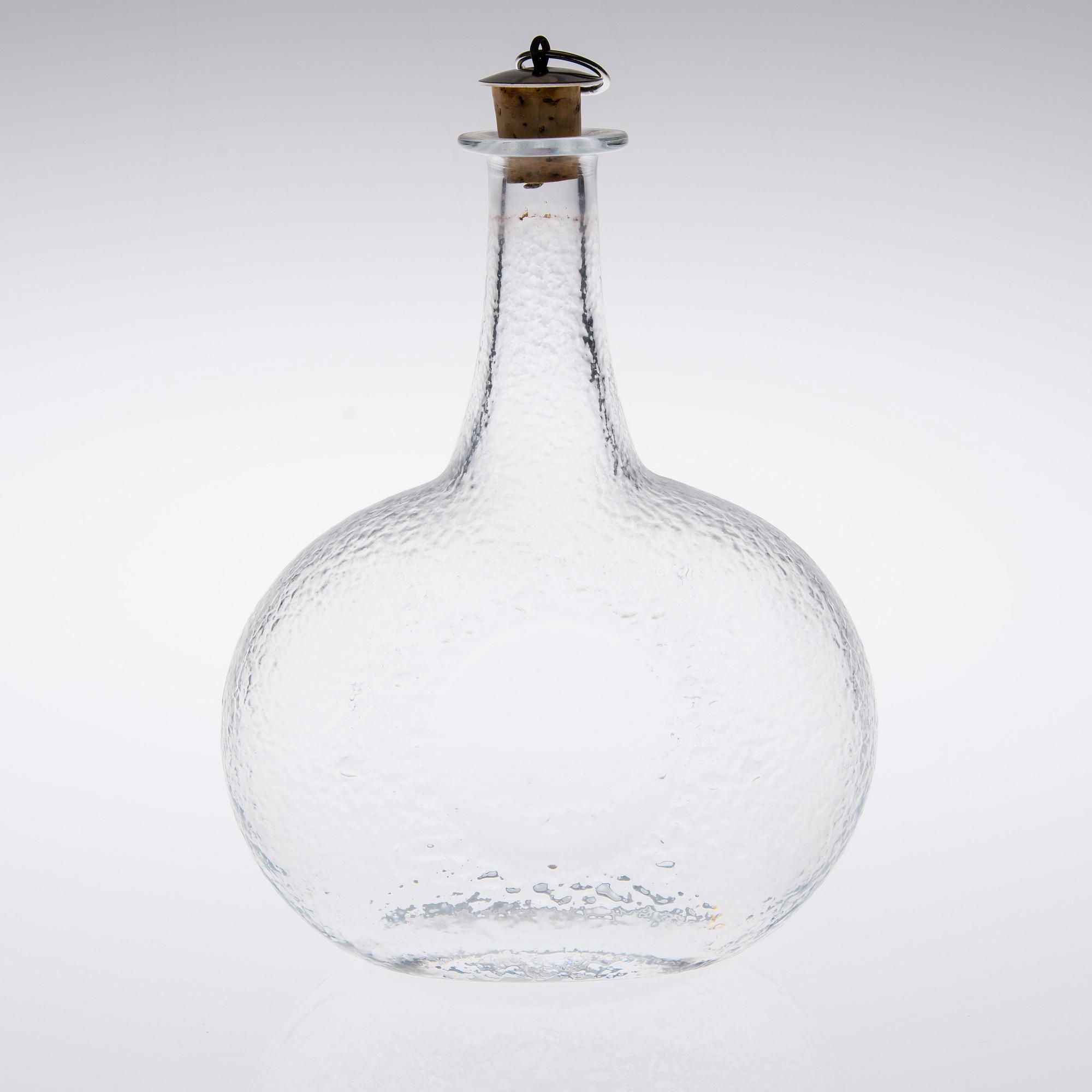 KORKILLINEN LASIPULLO, "Erikoiskonjakkipullo Gognac vieux 0138", Tapio Wirkkala, sign. ja numeroitu 1051-2000, Iittala.