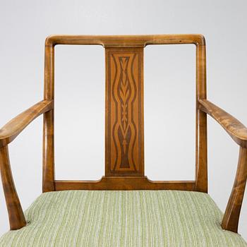 Carl Malmsten, Armchairs a pair, chairs a pair, "Haga", Nordiska Kompaniet, 1920s.