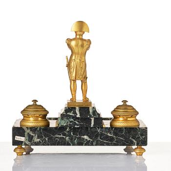 A French Empire-style gilt bronze and marble inkstand, late 19th century.