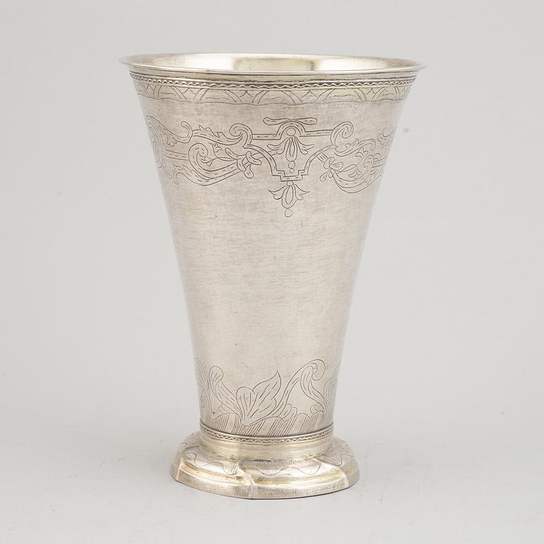 A Swedish 18th century parcel-gilt silver beaker, mark of Carl Fahlberg, Uppsala 1769.
