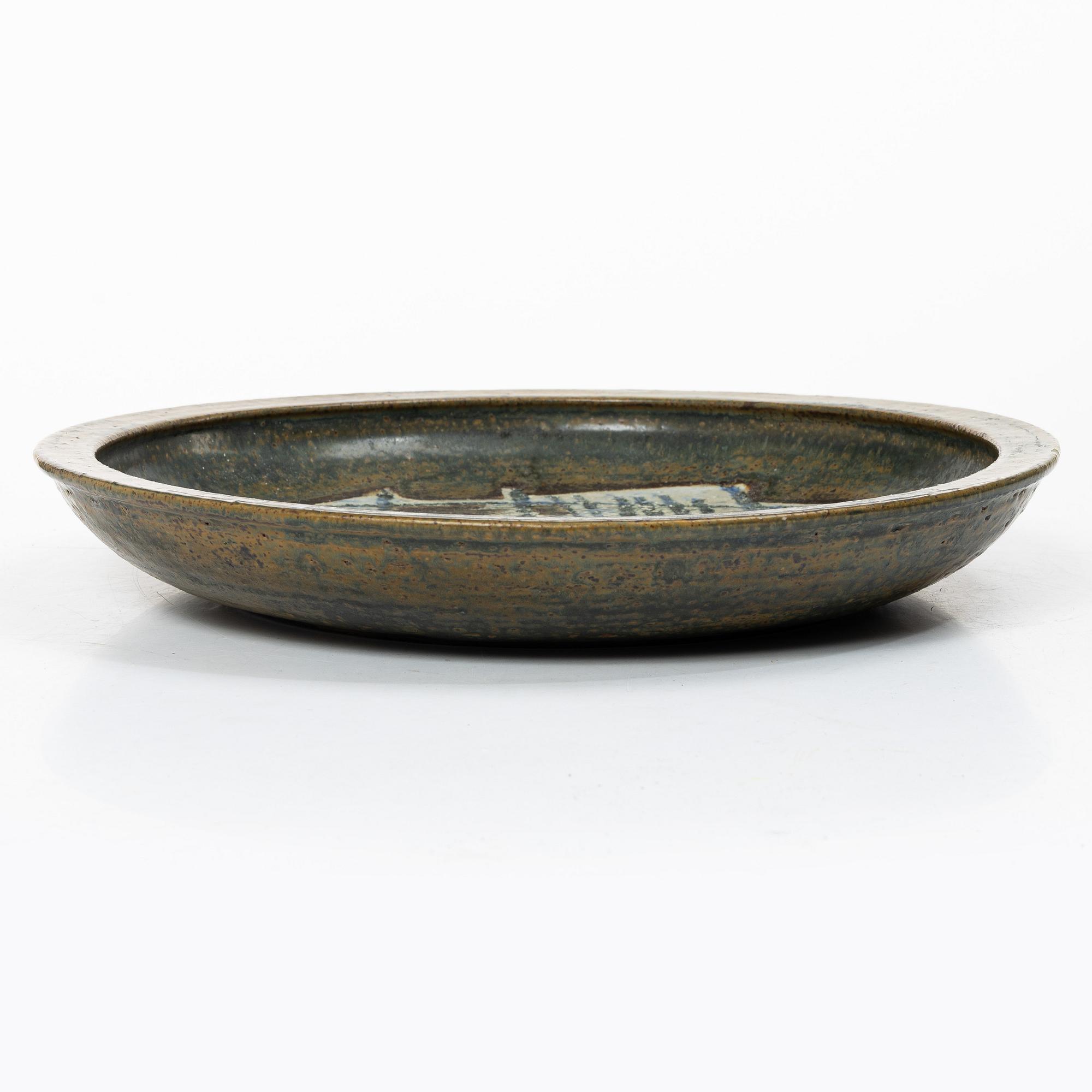 Carl-Harry Stålhane, Unique stoneware dish, Gustavsberg Studio.