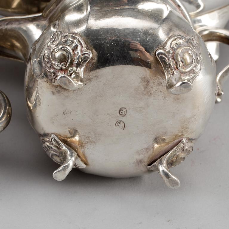 TESERVIS, 3 delar, nysilver, bla Danmark, rokokostil, 1900-talets första hälft.