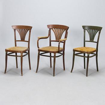 Thonet, 6 stolar, karmstol och soffa, Österrike, 1900-talets början.