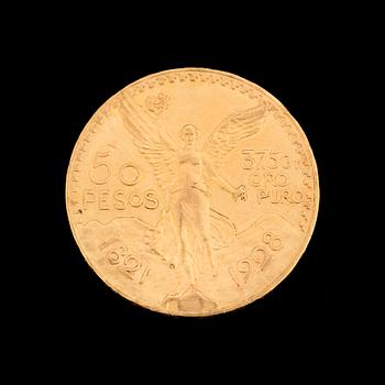 50 PESO GOLD MEXICO COIN, 1921-1928. Weight ca 42 grams.