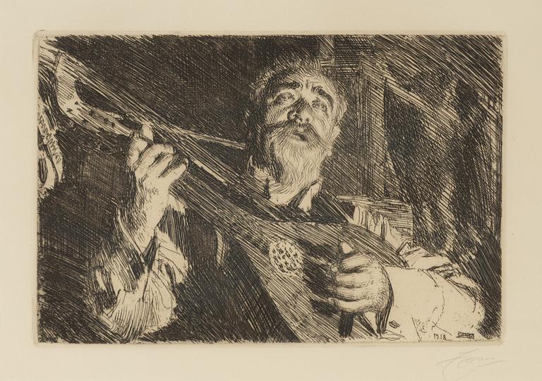 Anders Zorn, etsning, 1918, signerad i blyerts.