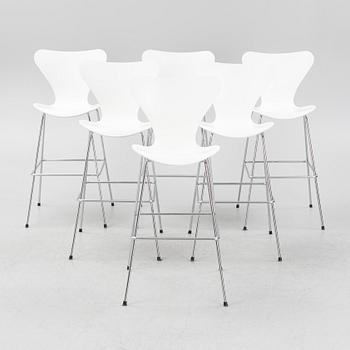 Arne Jacobsen, barstolar, 6 st, "Sjuan", Fritz Hansen, Danmark.