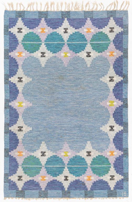 Ingegerd Silow, a flat weave rug, signed IS, circa 203 x 133 cm.